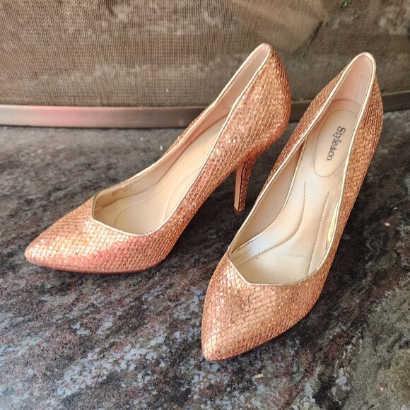 Style & Co. Champagne Pink "Pyxie" Glitter High Heels Size 6M - Picture 15 of 15